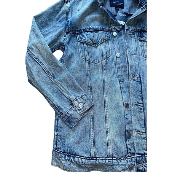 Lucky Brand Womens Blue Denim Trucker Jacket Cotton Distressed Jean Jacket Small - Picture 8 of 16